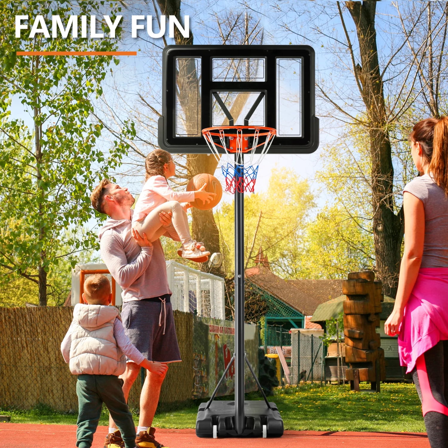 Portable Basketball Hoop, 4.2-10ft Adjustable Height, 44" Shatterproof Backboard, Fillable Base with 2 Wheels for Youth & Adults