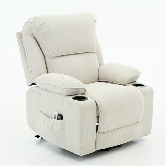 JERFIT Power Lift Recliner Chair with Heat and Massage, Electric Standing Assist Sofa for Elderly, Corduroy Fabric, Ivory