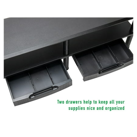 Mind Reader - Dual Monitor Stand, Storage Shelf, Desktop Organizer, Riser, Office, 38.5"L x 11"W x 10.5-12.5"H - Black