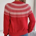 thumbnail image 5 of Lovskoo 2024 Sweaters for Women Long Sleeve Retro Contrasting Cable Knit Lantern Sleeve Pullover Sweater Top Red, 5 of 8