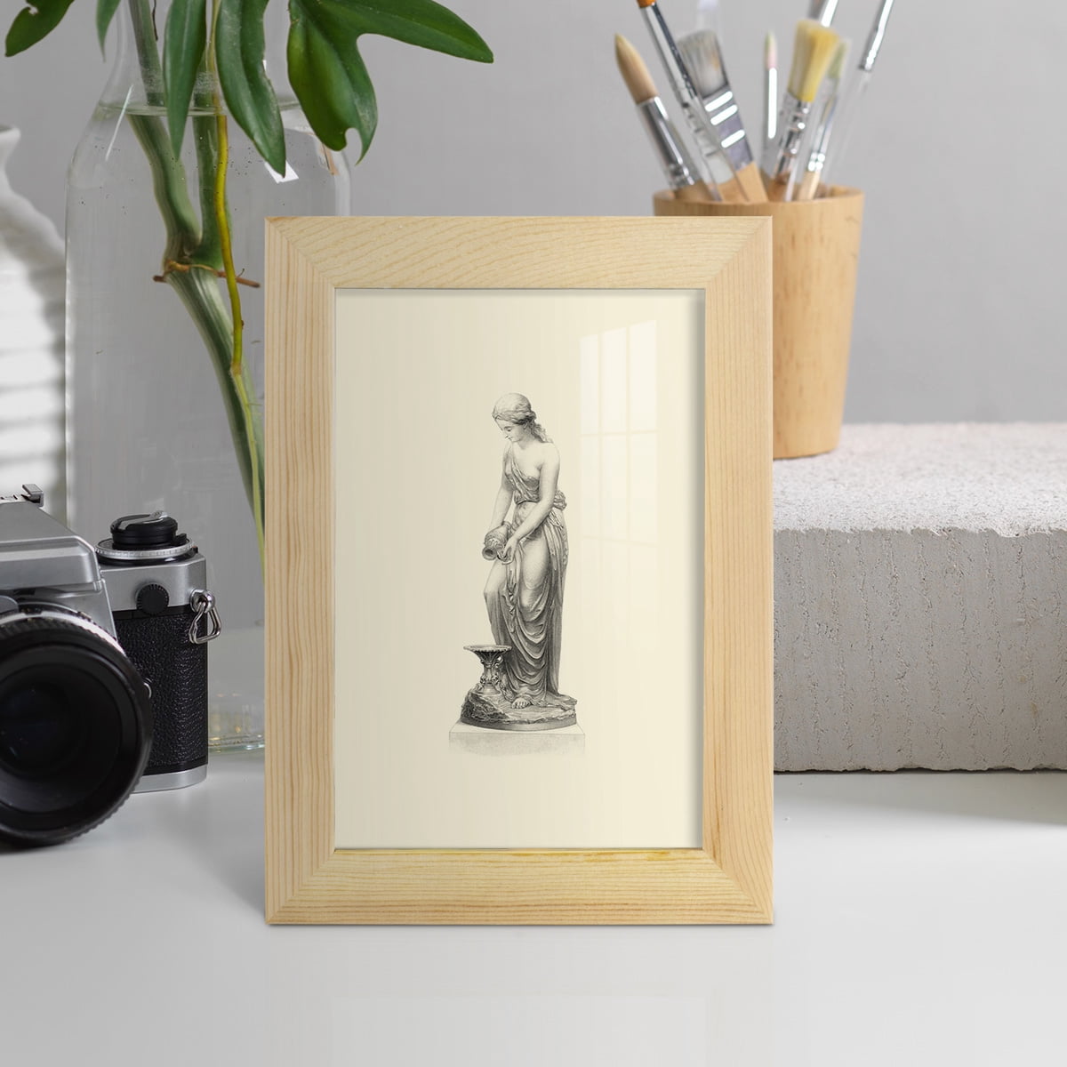Classical Statuary II -Framed Print w/glass-Natural Wood