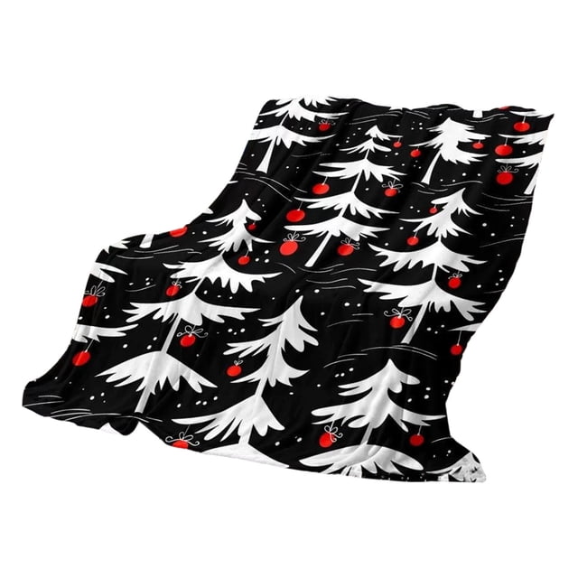 Christmas Blanket 100 cm x 150 cm Printed Flannel Throw for Kids and Adults – Festive Snowflake Tree Penguin Design – Machine Washable Polyester