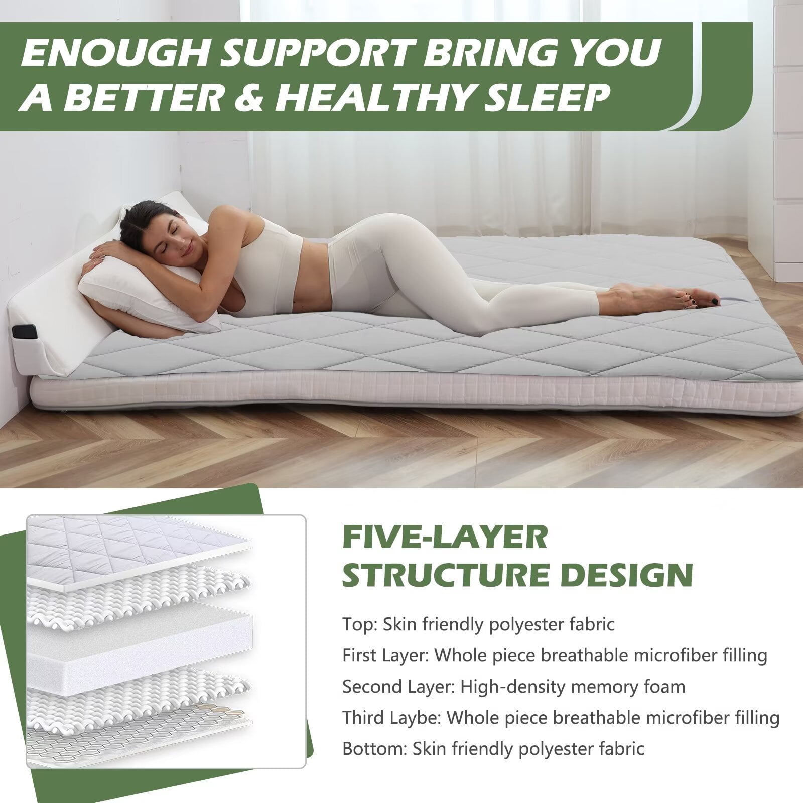 MOPHOTO Floor Mattress Futon Mattress Extra Thick Folding Sleeping Pad Portable Mattress Twin Size (80*39*4in)