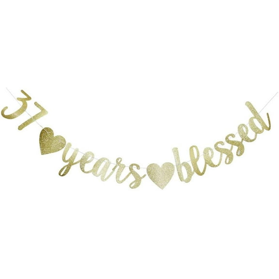 37 Years Blessed Banner, Funny Gold Glitter Sign for 37th Birthday/Wedding Anniversary Party Supplies Props