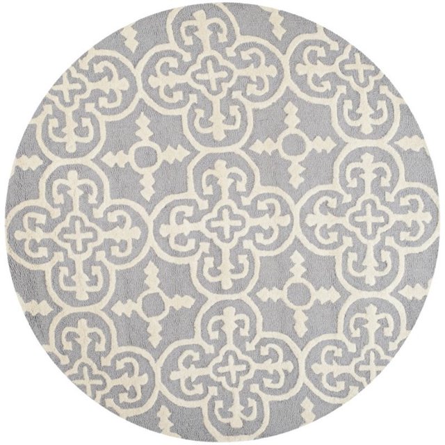 Safavieh Cambridge Collection CAM133D Handmade Moroccan Geometric Silver and Ivory Premium Wool Round Area Rug (6' Diameter)