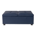 thumbnail image 3 of CorLiving Antonio Large Faux Leather Rectangular Ottoman with Double Storage, Dark Blue, 3 of 11