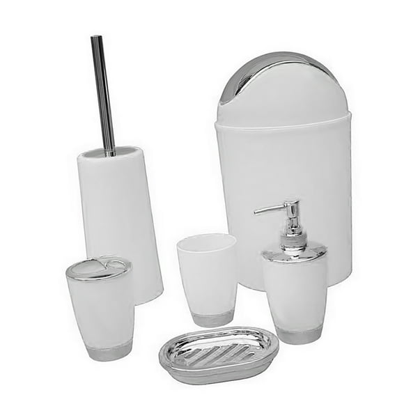 MagiDealMagiDeal 6pcs Bathroom Accessory Set Dispenser Toothbrush Holder White