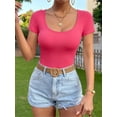 thumbnail image 4 of MOYIKO Scoop Neck Tops for Women Slim Fitted T Shirts Tight Short Sleeve Basic Tees, 4 of 5