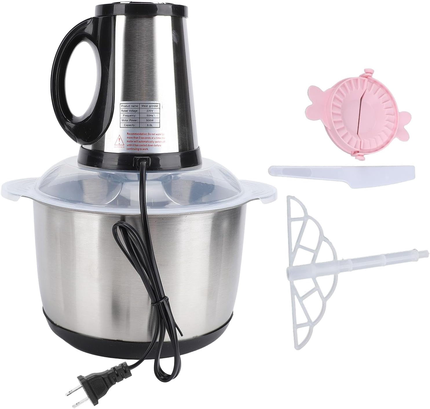 5L Stainless Steel Electric Food Processor with 500W Motor for Meat, Vegetables, and Nuts
