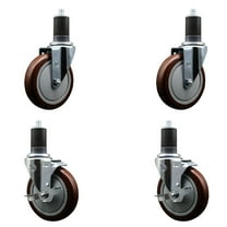 5 Inch SS Maroon Poly Wheel Swivel 1-5/8 Inch Expanding Stem Caster Set 2 Brakes