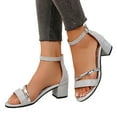 thumbnail image 1 of Womens Sparkly Dress Sandals Bling Silver Open Toe Chunky High Heel Dressy Pumps Summer Shoes Bride Wedding, 1 of 6