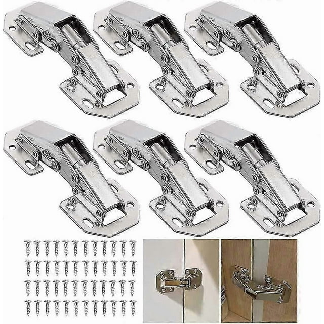 Invisible Hinge Furniture Door Corner Hinges with Hydraulic Damper Overlay Cabinet Hinges Folding Kitchen Hinges for Overlay Furniture Door (6 Pieces)