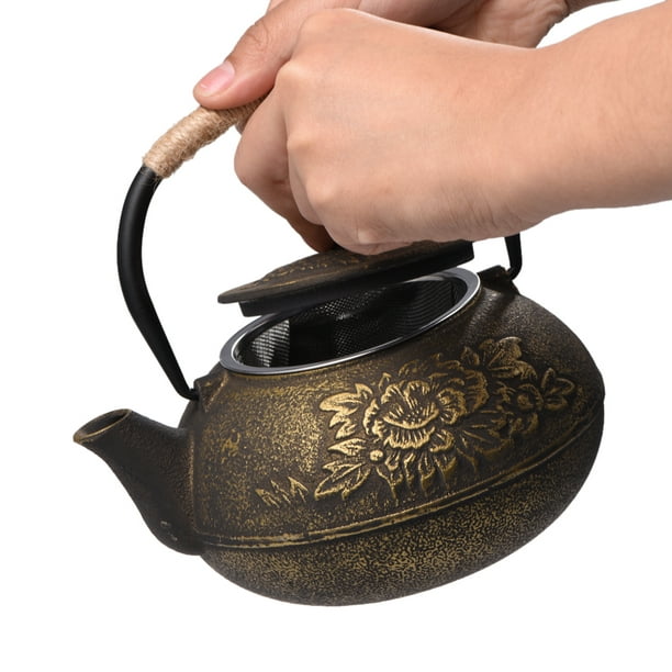 TOPINCN Théière de bouilloire en fonte de style japonais 900 ml + infuseur  amovible / pot de thé, passoire, pot de fonte, pot de thé en fonte 