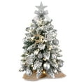 thumbnail image 5 of Tabletop Christmas Tree, Pre-lit Mini Christmas Tree  with Light String, Small Xams Flocked Artificial Tree with Rich Ornaments, Balls, Gold Pinecones, Bow, Silver Star, for Desk Room  Bedroom, 5 of 8