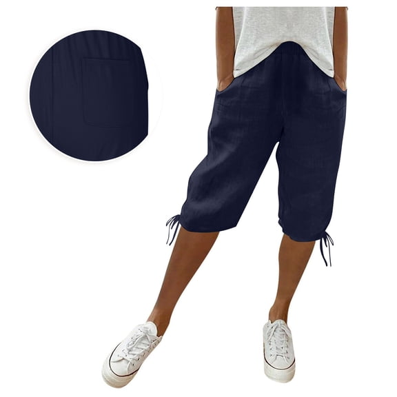 Casual Pants for Women Women's Summer Loose Breathable Cotton And Linen Quarter Pants With Back Pockets