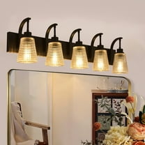 5-Light Matte Black Vanity Light, Large Modern Farmhouse Bathroom Light Fixture with Clear Rippled Glass Shades, 36.61 Inch
