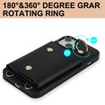 thumbnail image 2 of Crossbody Strap Wallet Case for iPhone 13 with Wrist Strap, 360° Rotating Ring Kickstand & Card Holder PU Leather Purse Magnetic Snap Zipper Case Cover for iPhone 13, Black, 2 of 9