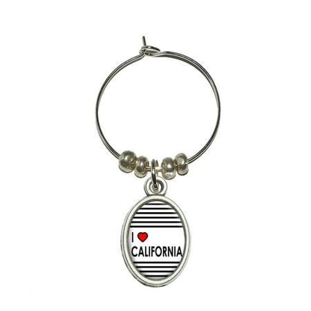 Wine California Still Wine - I Love Heart California Oval Wine Glass Charm