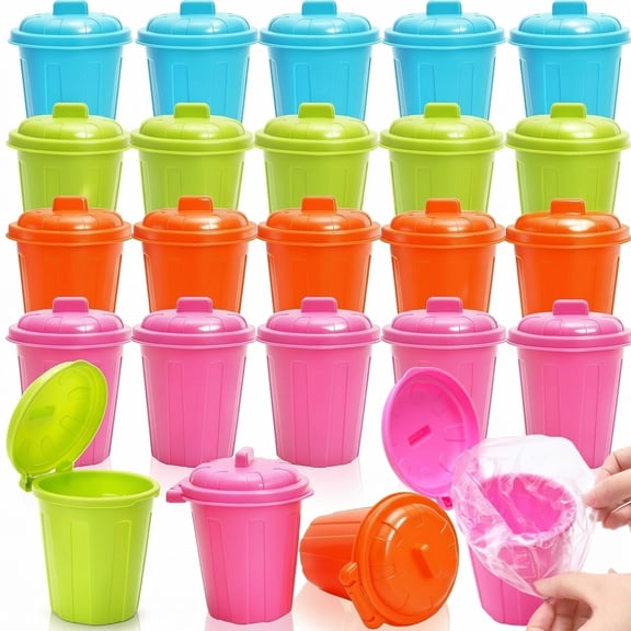 20 Pack Mini Plastic Desk Trash Cans with Lids, 10 Oz Round Tabletop Waste Baskets