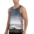 thumbnail image 2 of Gukieu 3d Lighthouse in the Surf Print Men's Quick Dry Fitness Vest, Round Neck Sleeveless Fitness Bodybuilding Top-Small, 2 of 7