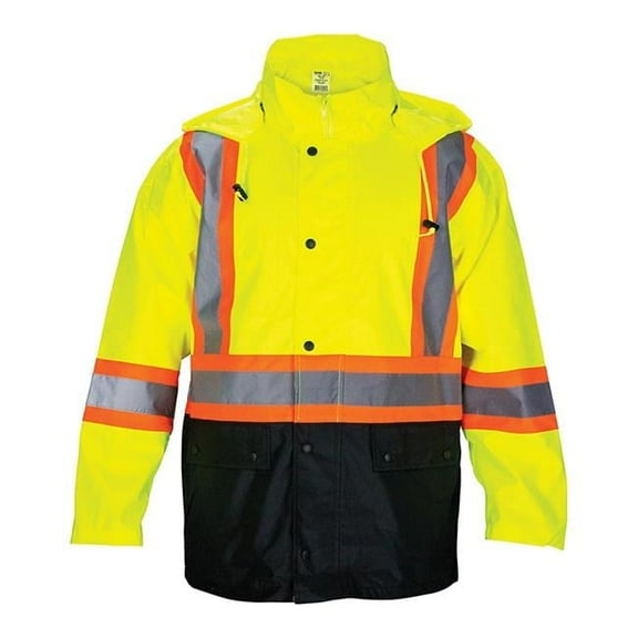 SAS Safety 690-1520 Rain Jacket, Class 2 Yellow with 2" Reflective Contrasting Trim - XLrg