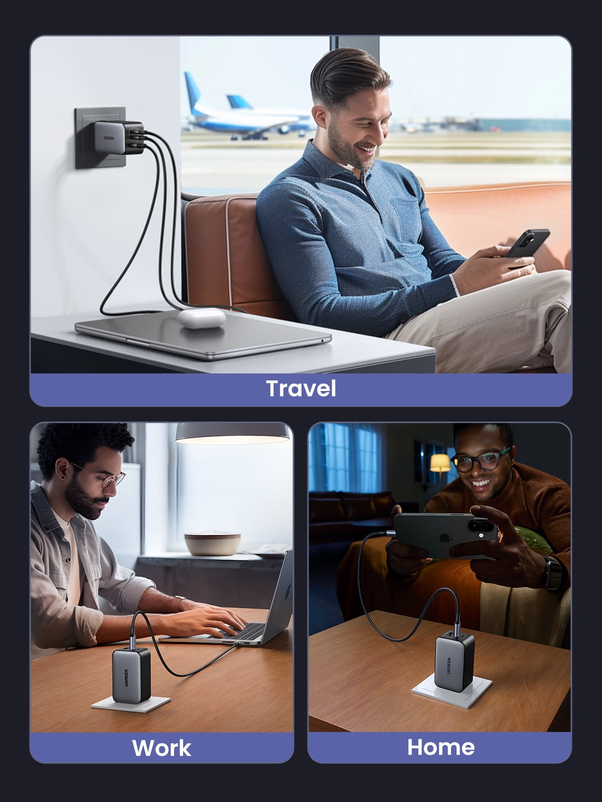 UGREEN Nexode USB C Charger, 65W GaN Charger Block with 3 Fast Charging Ports Compatible for MacBook, Compatible for iPhone, Compatible for iPad and more