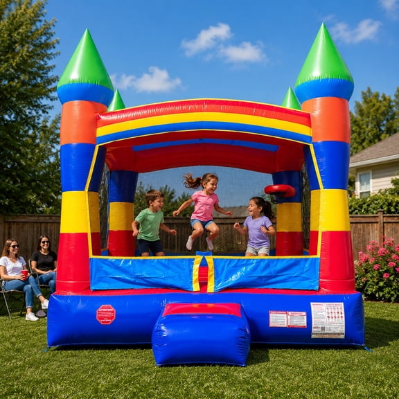 Pogo Crossover Inflatable Bounce House, Rainbow Bouncy Kids Jumper, No Blower
