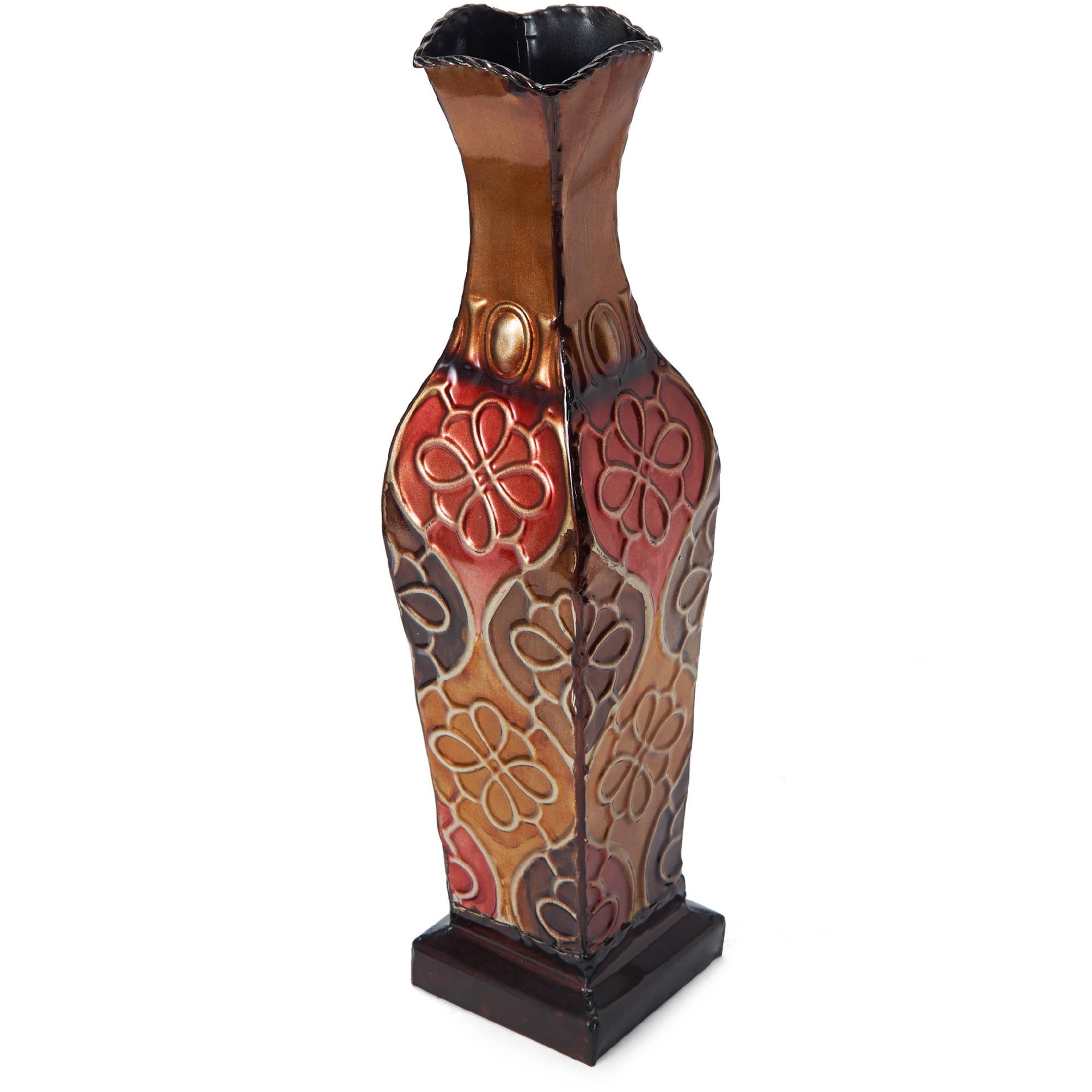 Elements 17-inch Tall Embossed Metal Floral Harlequin Floor Vase