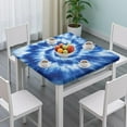 thumbnail image 3 of Blue White Tie Dye Spiral Pattern Square Fitted Tablecloth with Elastic Edge,Square Table Cover,Washable Elastic Table Cover for Home Kitchen Party Decor 34"x34", 3 of 6