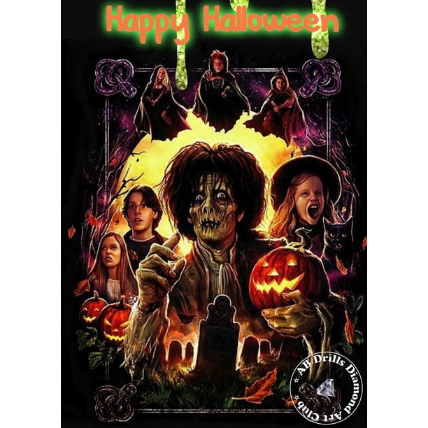 Hocus Pocus AB Drill-pintura de diamantes, imágenes de bruja de terror de Halloween, punto de cruz de diamantes de imitación, decoración del hogar