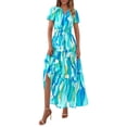 thumbnail image 1 of Vestido largo PRETTYGARDEN para mujer, estilo bohemio, floral, azul, 1 of 9