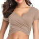 thumbnail image 4 of Gibobby Playeras Mujer Blusa de MujerCuello en V Manga CortaViajes（Caqui， XL), 4 of 5