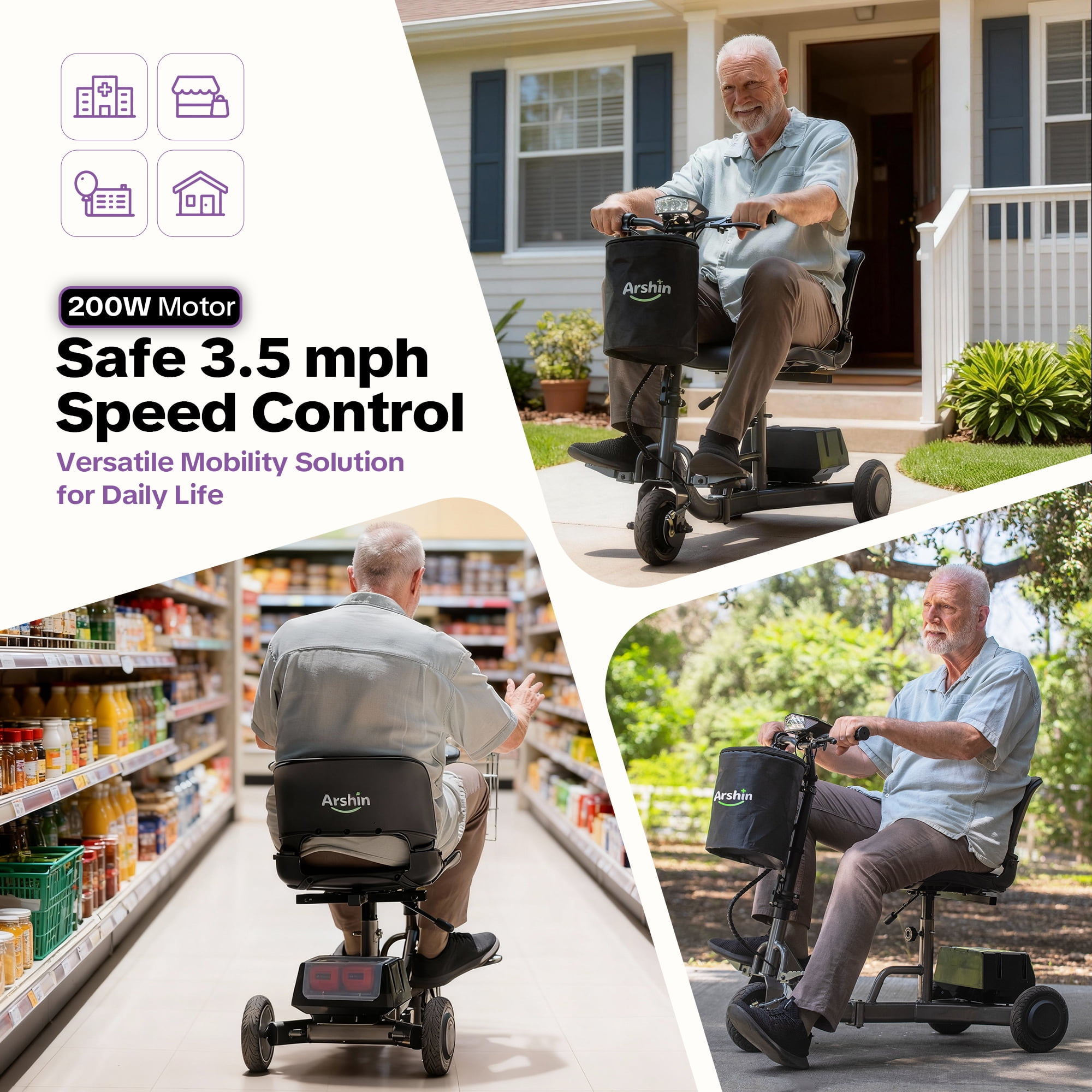 QEASET Foldable Lightweight Electric Mobility Scooter for Adults – Compact Short-Distance Travel Aid, Grey