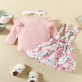 thumbnail image 4 of Newborn Baby Girl Clothes Ruffle Long Sleeve Romper Bow Suspender Skirt Set 1st Birthday Girl Outfit Boho Clothes Pink 0-3 Months, 4 of 6