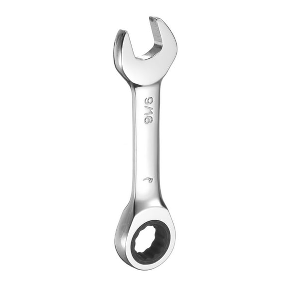 9/16 Inch Ratcheting Combination Wrench Cr-V Ratchet Box Ended and Open End 72 Teeth 12 Point Anti-slip Stubby with Mirror Polish for Tight Space