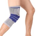thumbnail image 2 of Gray & Blue Silicone Padded Knee Support Sleeves with Double-Spring Stabilizers - Neoprene, Breathable 3D Knit Design for Joint Protection in Basketball, Running, Weightlifting & More - Size L, 2-Pack, 2 of 6