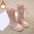 thumbnail image 5 of VNKIDY Girls Kids Solid Color Leather Knee High Boots Plush Lined Warm Lace Up Thick Traction Sole Shoes For Cold Weather Outdoor Activities Cute Footwear, 5 of 7