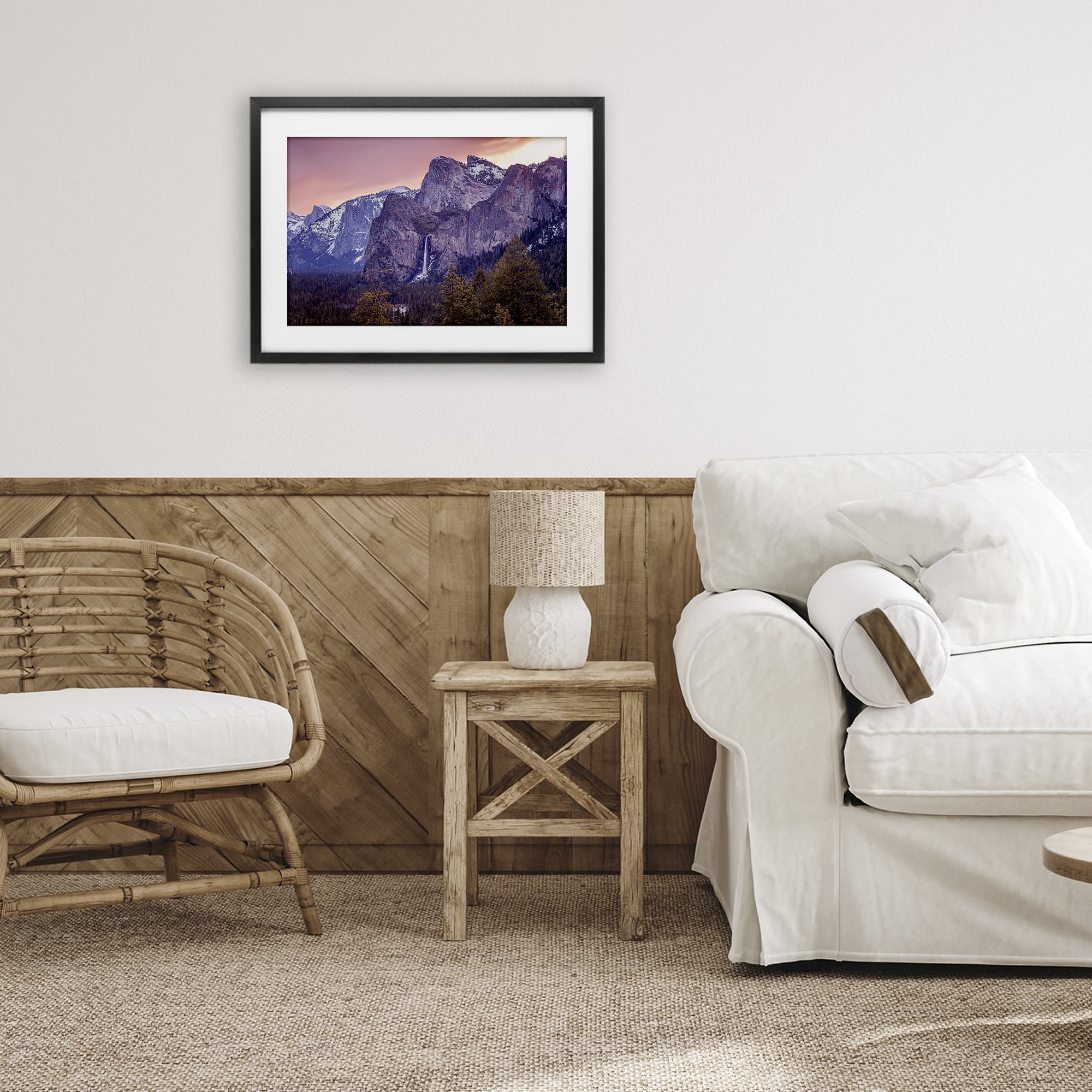 Stupell Industries Majestic Mountain Waterfall Sunset Black Framed Print Under Glass, design by Shelley Carlisle