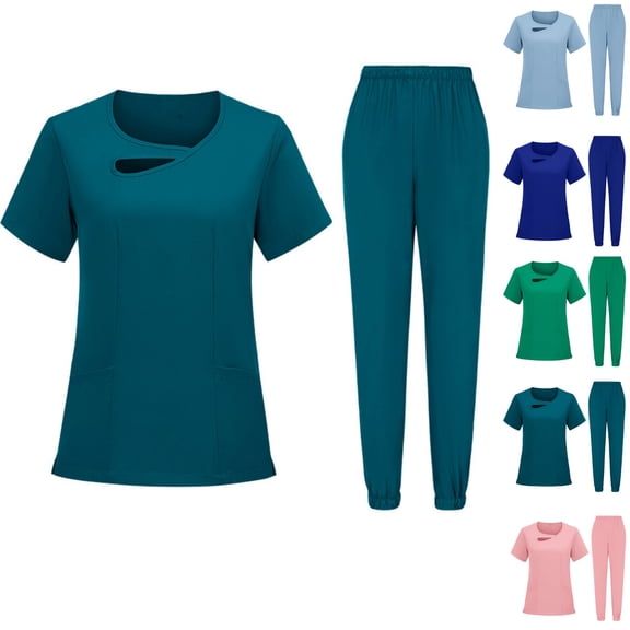 Scrubs for Women Set Stretch Fit Scrub Top & Jogger Pants Medical Nurse Uniforms Set