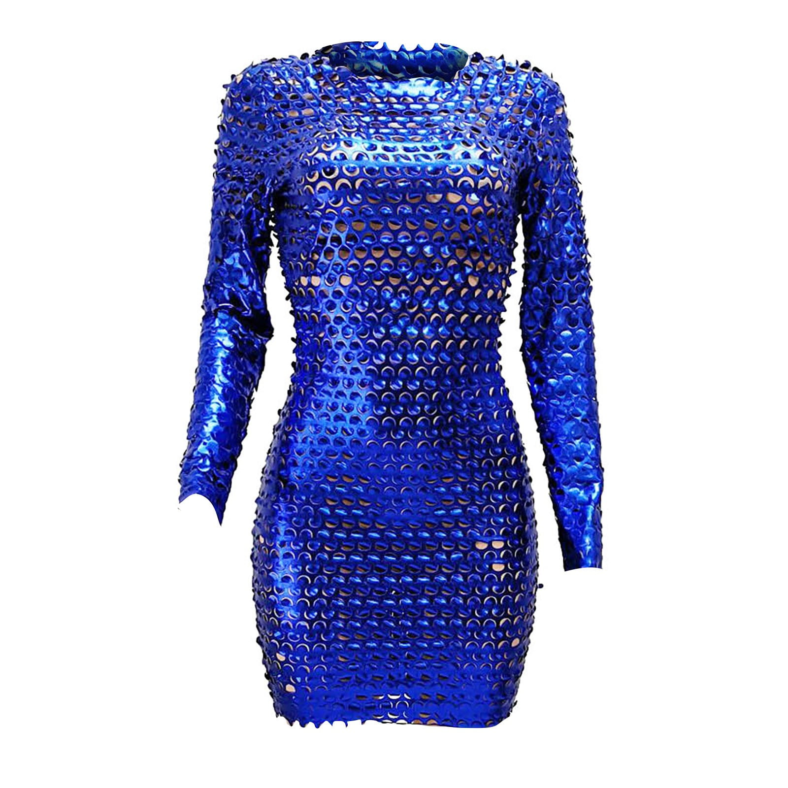 Royal Blue Stretch Lycra/Spandex Long Sleeve Mini Dress/Party/Made in  usa/s-m