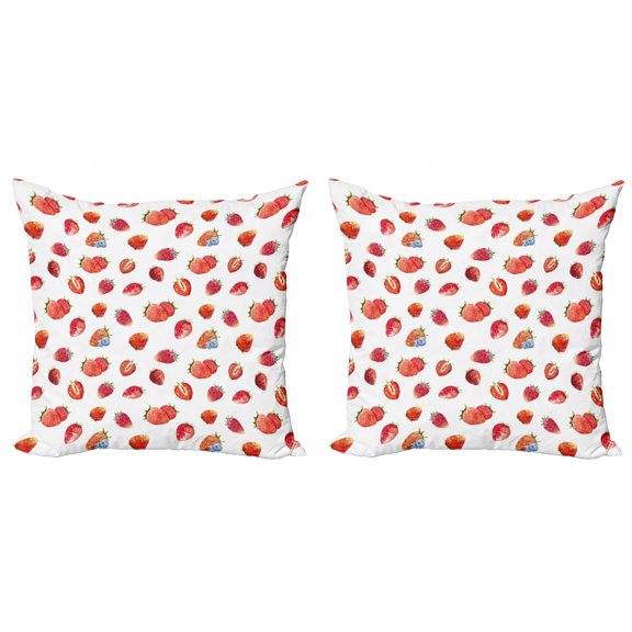 Ambesonne Watercolor Throw Pillow Cover 2 Pack, Strawberry Blueberry, 18", Slate Blue Vermilion