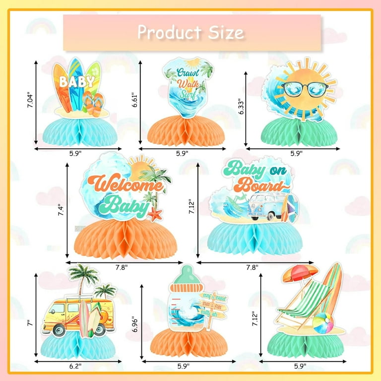  Wonmelody Surf Baby Shower Decorations 36PCS Baby On Board  Cupcake Toppers Baby Shower Table Decor Baby On Board Baby Shower  Decorations Welcome Baby Summer Beach Hawaiian Baby Shower Supplies : Toys