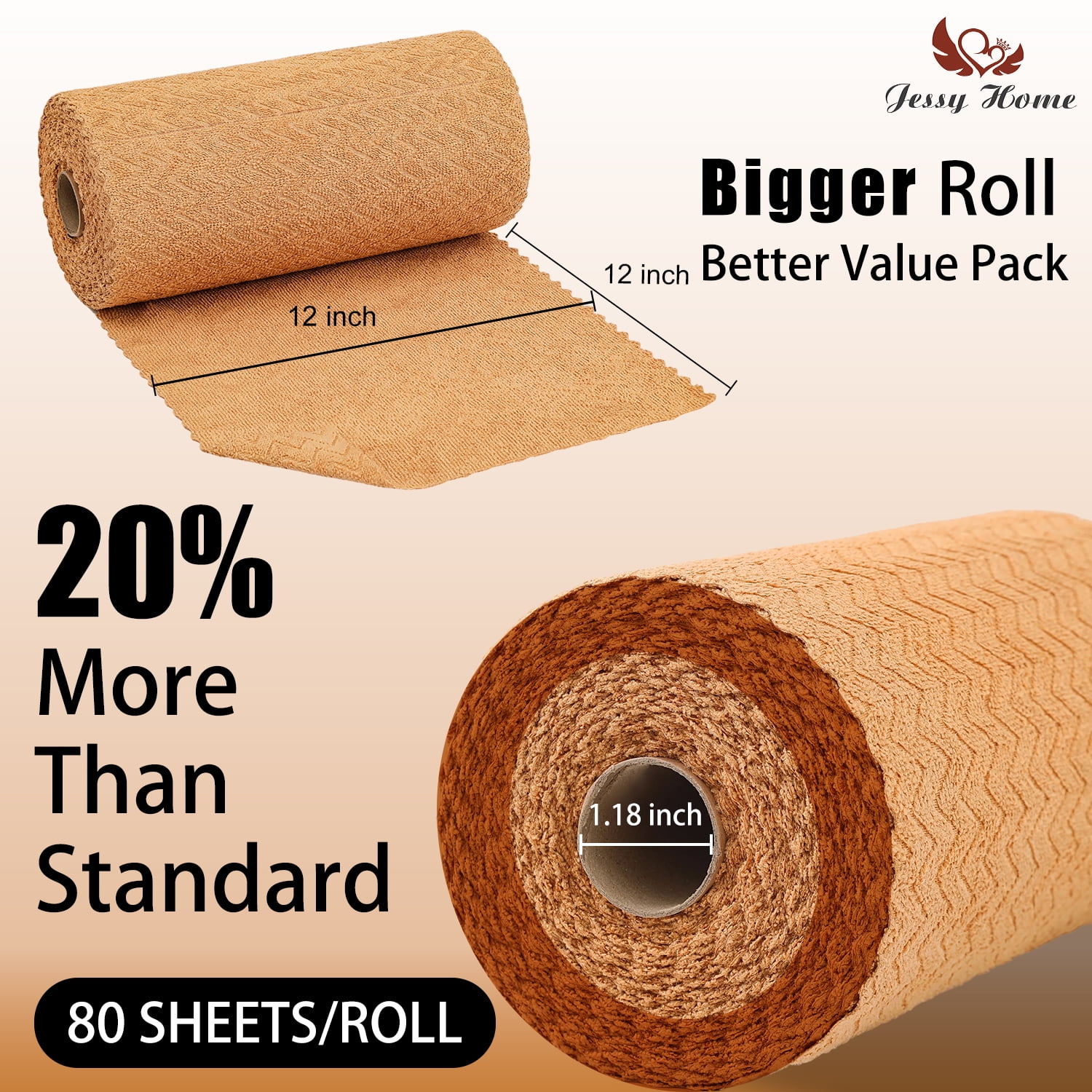 Jessy Home 80 Pack Textured Microfiber Clean Cloth Roll,Tear Away 12"x12" Reusable paper towel Lint Free Rags & Durable Dish Cloth, Ultra Absorbent Shop Towels for Kitchen,Car,Window
