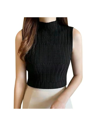 Women Ribbed Knit Turtleneck Solid Tank Top Casual Sleeveless High Neck  Fitted Crop Tops Slim Mock Neck Cami Vest(Black,S) at  Women's  Clothing store