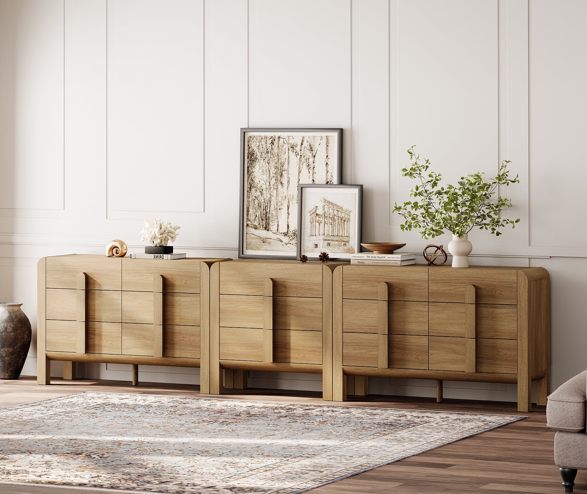 Modern Dresser TV Stand for TVs up to 120 inch, 3-in-1 Wood Media Console Table with 15 Drawers, Mid Century Entertainment Center with Storage for Living Room Bedroom