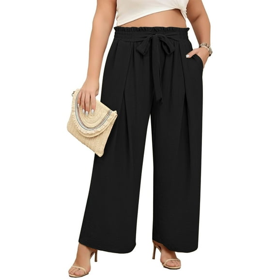 LANREMON Womens Pants Plus Size Wide Leg Loose Pants Summer Casual Pants for Women Louge Black Pants for Women High Waisted Pants XXL
