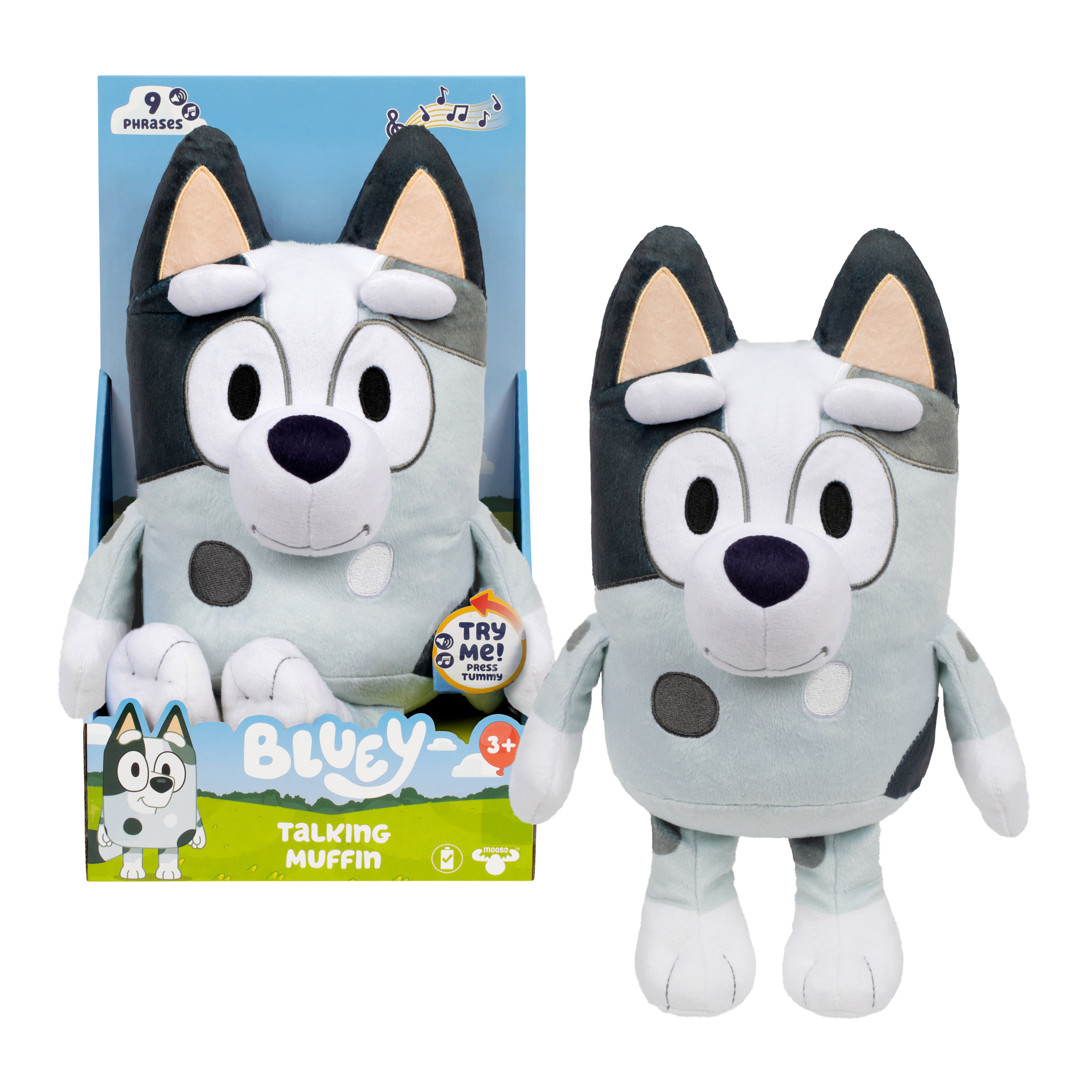 Bluey, Talking Muffin 11 Inch Plush Toy, 9 Phrases and Bluey Theme Song, Ages 3+