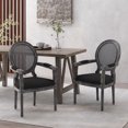 thumbnail image 2 of GDF Studio Ismay French Country Fabric Upholstered Wood and Cane Dining Chairs, Set of 2, Black and Gray, 2 of 8