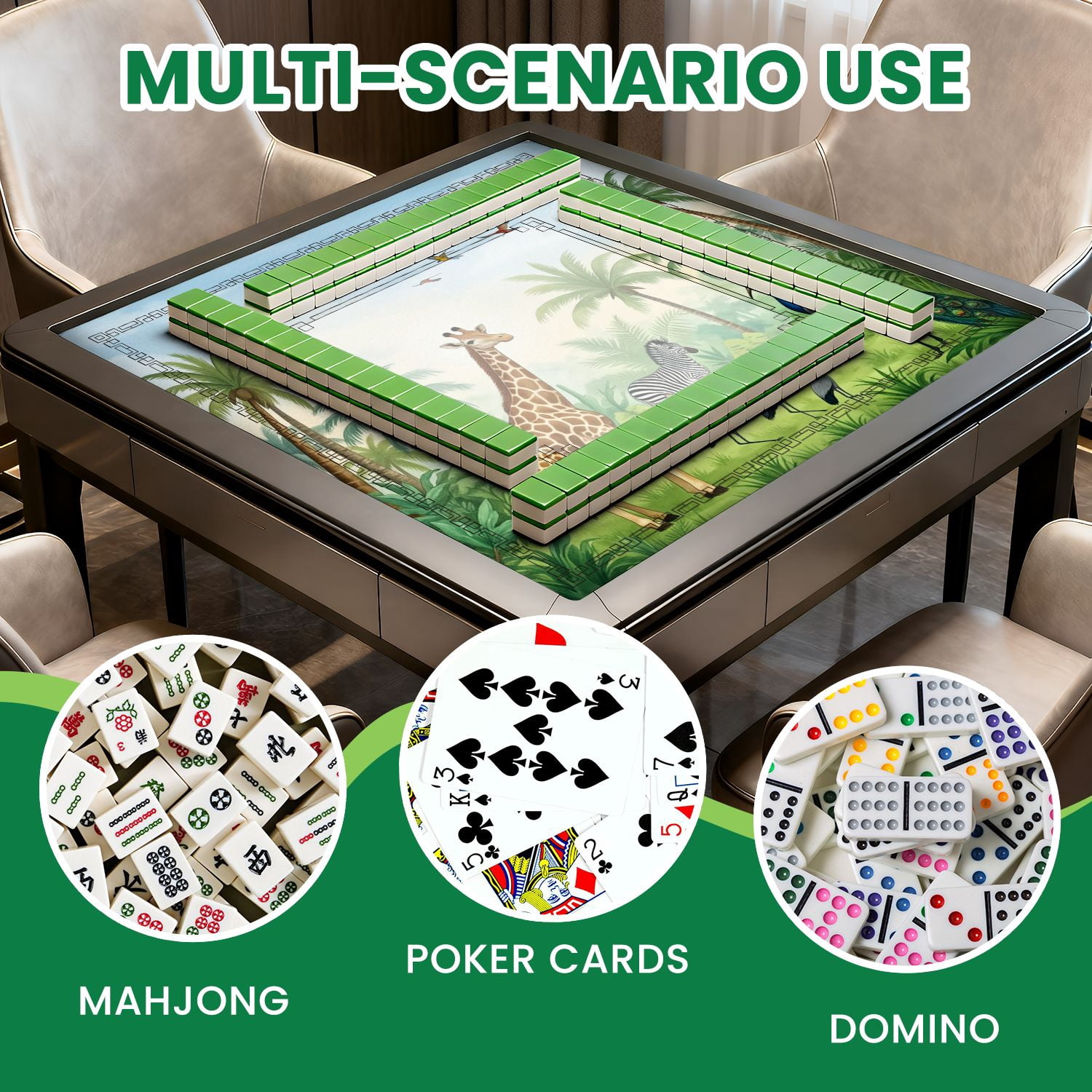 Mahjong Mat 31.5" x 31.5" Tropical forest wild mural jungle birds animal Non-Slip Noise Reduction American Mahjong Tiles Table Cover for Dominoes Poker Card Board Games Gift