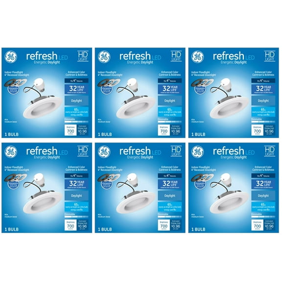 (case of 6) GE Refresh LED Recessed Downlight, 65 Watt Equivalent, 4 inch, RS4, White Dimmable Recessed Downlight, Energetic Daylight 5000K, 8 watt, 700 lumen
